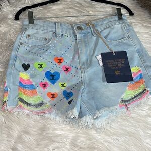 Indigo Rain Shorts Womens Size 26 Hand painted high Rise denim Western Cowgirl